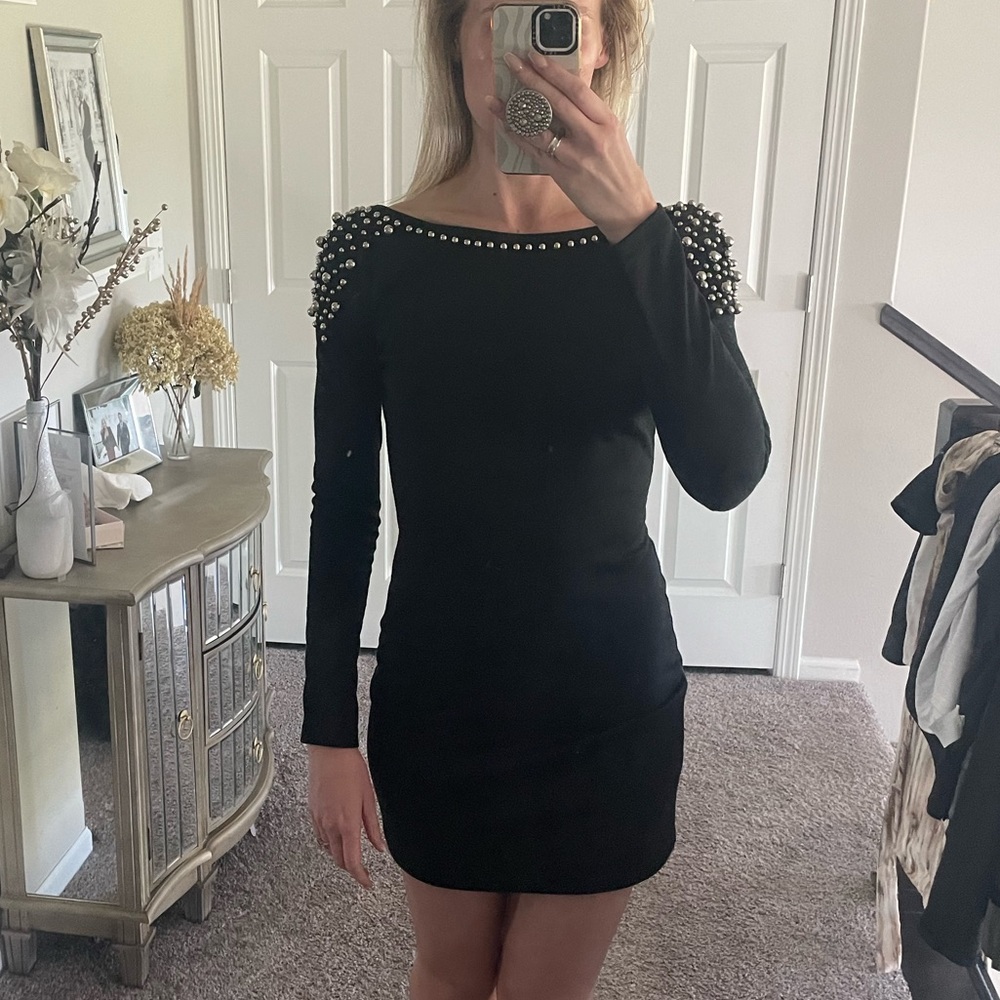Beaded black mini dress